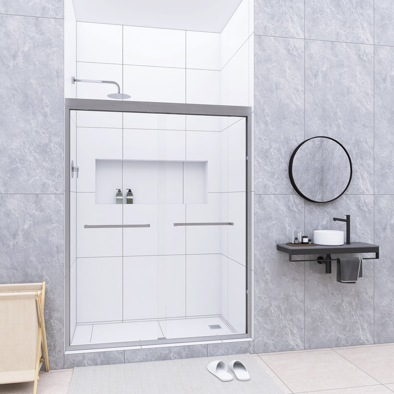 50-54 In. W X 70 In. H Double Sliding Semi-Frameless Bypass Shower Door In Brushed Nickel, Brushed Nickel