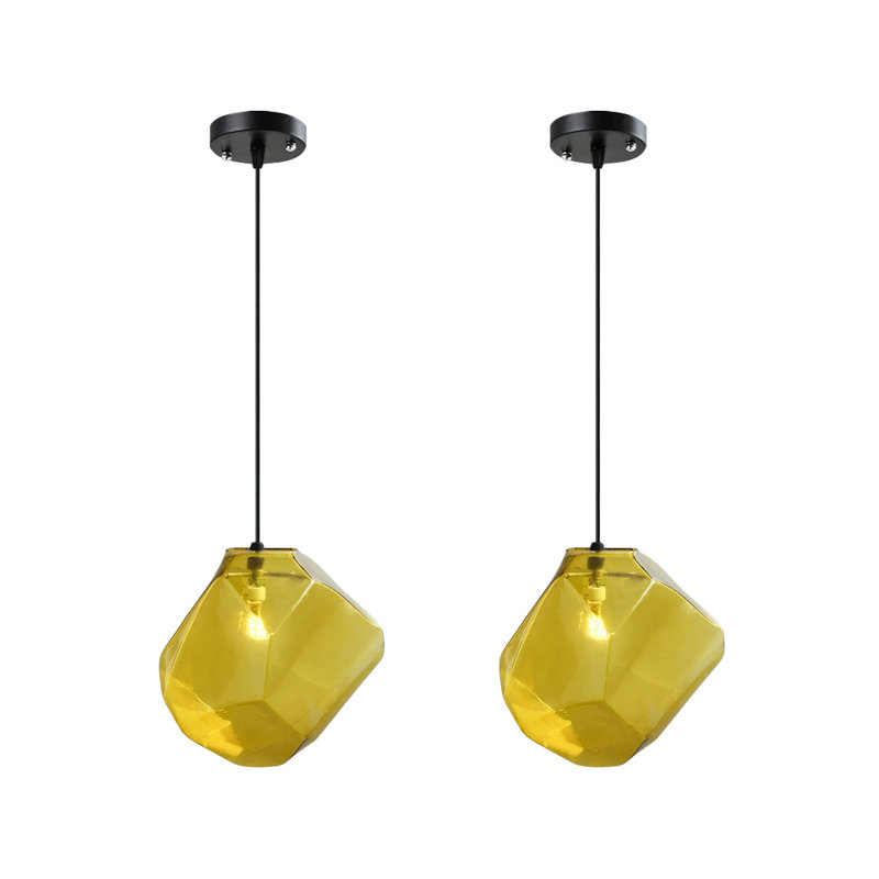 Darah - Light Matte Black Geometric Pendant, Yellow