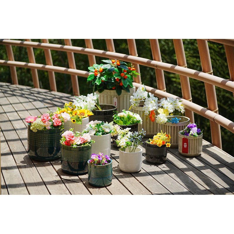4 pots de fleurs en céramique, pot de fleurs moderne pour patio, jardin ou rebords de fenêtre