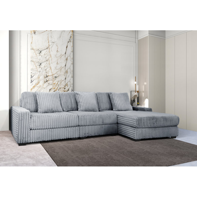 Canapé modulaire en fausse fourrure 3 pièces Sherilyn, Fausse fourrure grise