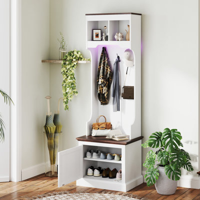 3-in-1 Hall Tree with Bench, Coat Rack with Shoe Storage, White