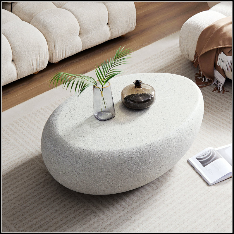 Table basse elliptique en fibre de verre 43,31 po avec finition roche matte unique pour les salons rétro et modernes