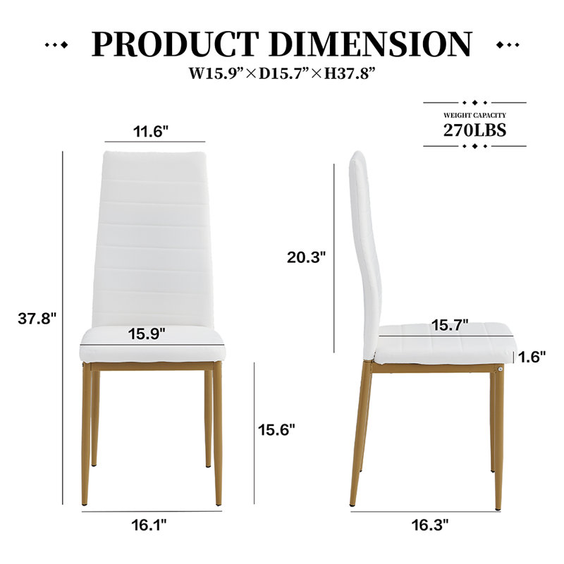 Fauteuil de cuisine rembourré en cuir de 2 places, siège confortable pour la cuisine et la salle à manger, Or, Blanc