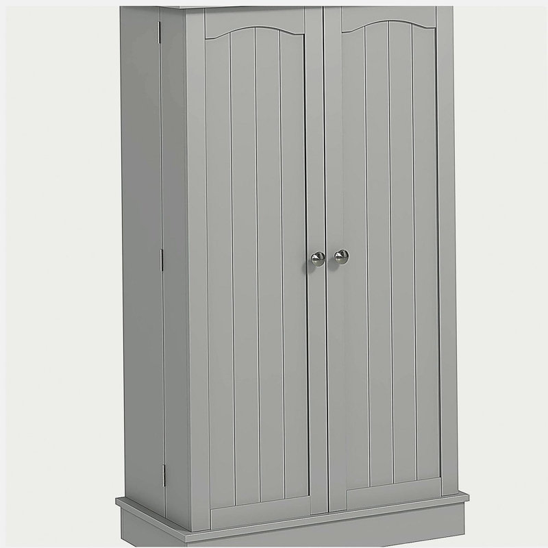 HOMCOM 41" Kitchen Pantry Storage Cabinet, Freestanding Kitchen Cabinet with 12 Door Shelves, Double Doors, 5-tier Shelving and Adjustable Shelves, Paper Gray