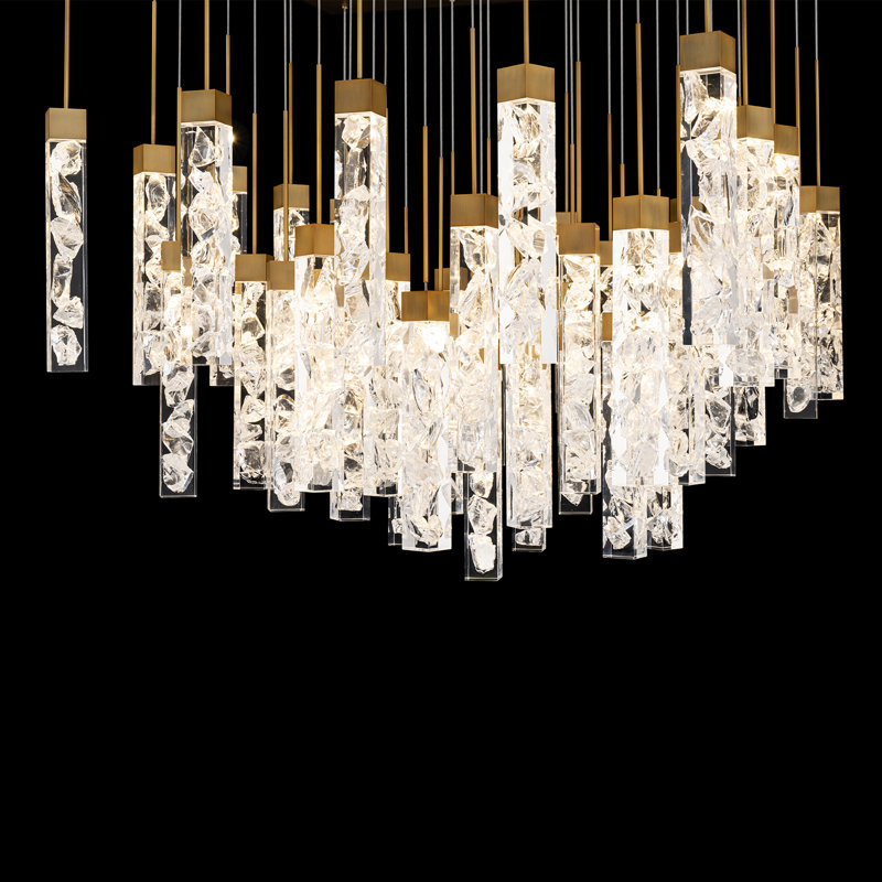 Aged Brass and Crystal 25-Light LED Cluster Pendant