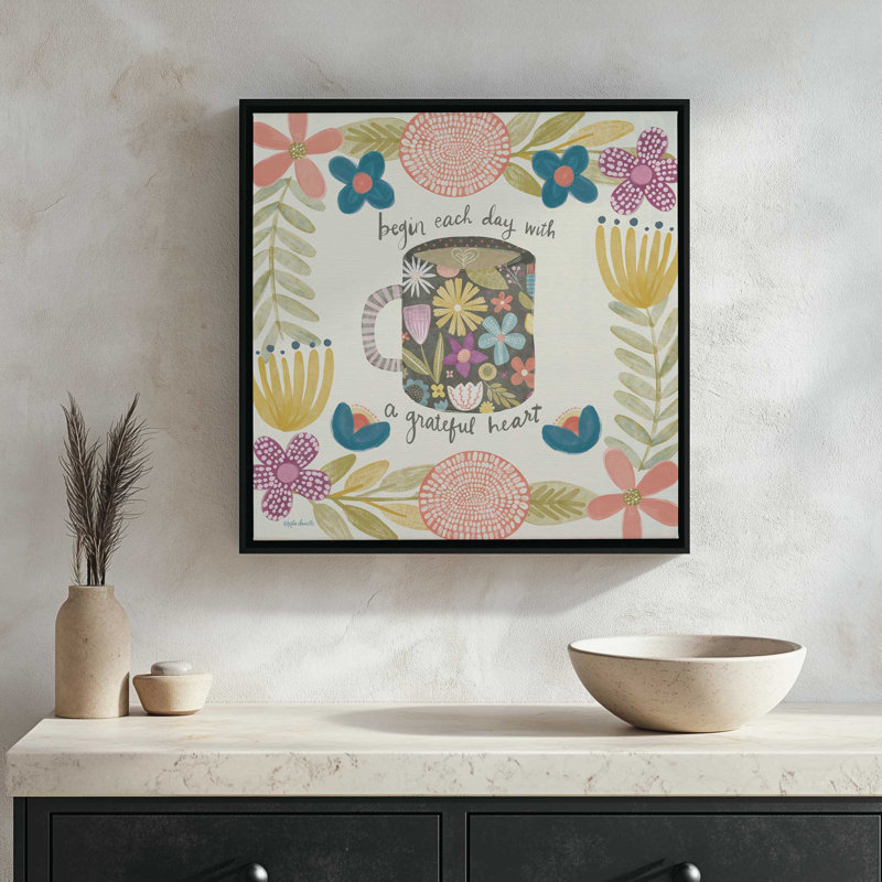 Grateful Heart Coffee by Katie Doucette Art Print, L 12 po x H 12 po, Noir, Toile avec cadre
