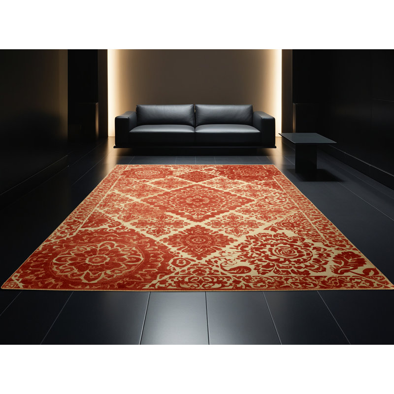 Soft Plush Eakes Bohemian Block Print Area Rug in Brown – LightBrown Binding, 6' Round