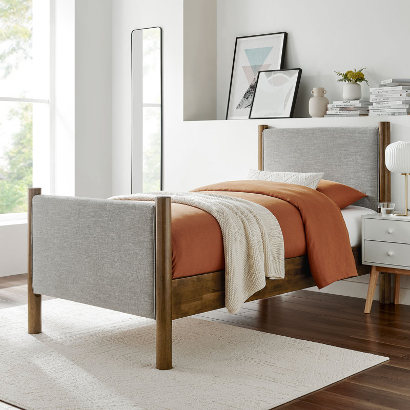 Lit plateforme tapissier Maven Boucle, Noyer blé, Simple, Bois manufacturé