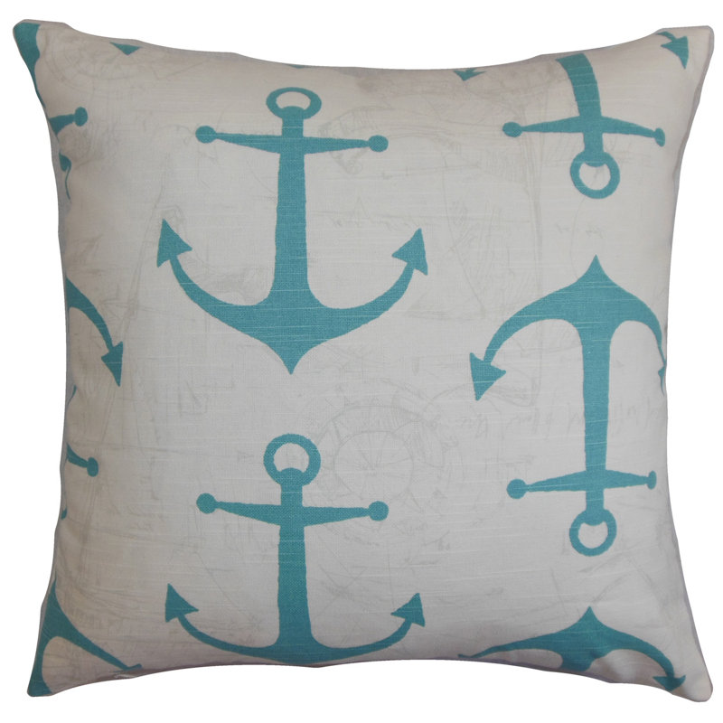 Enye Cotton Throw Pillow, Navy Blue, 22" x 22"