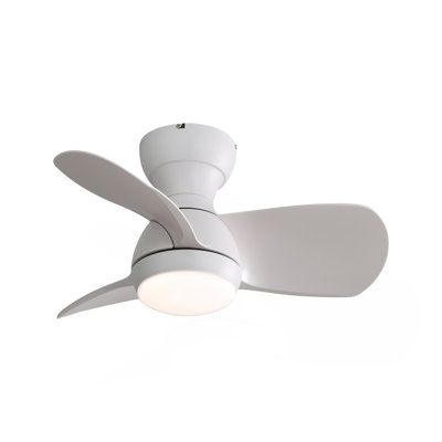 23 Inch Indoor Ceiling Fan With 3 ABS Blades Remote Control Reversible DC Motor White With 18W Led Light