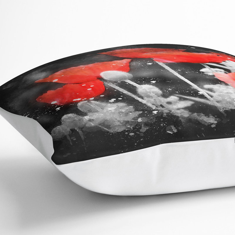 Poppy Field Paint Splash Cushion with Filling, White, 55cm H x 55cm W x 20cm D