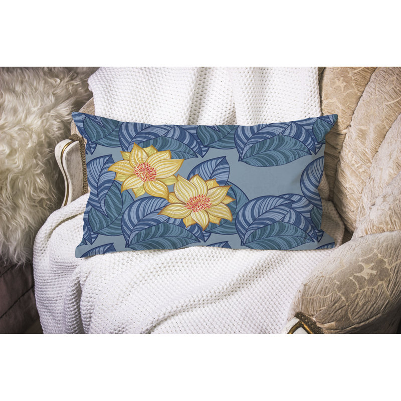 Coussin Mangnolia, Bleu/jaune