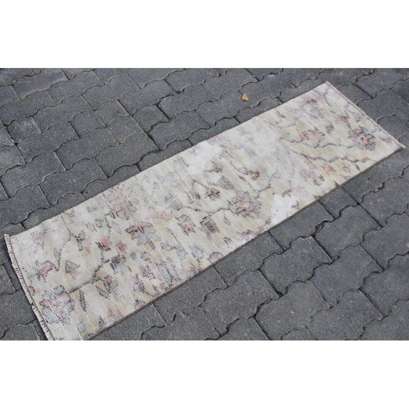 Vintage Turkish Oushak Small Pink Rug with Fringe - Ideal for Bathrooms and Door Mat Use