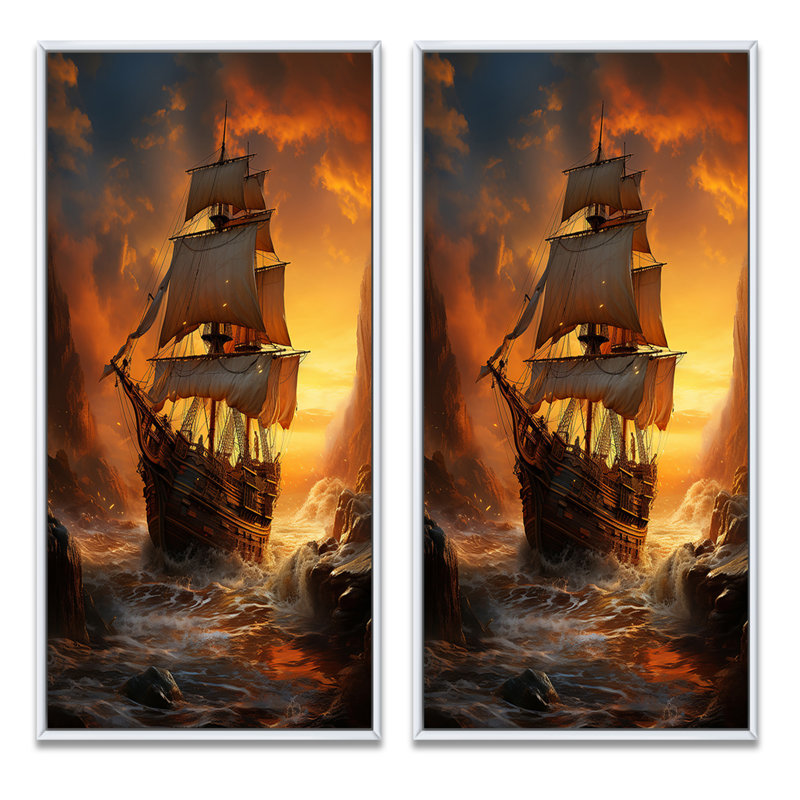 «Pirate Boat Plunderers Legacy», 2 pièces, Cadre blanc, H 24 po x l 20 po