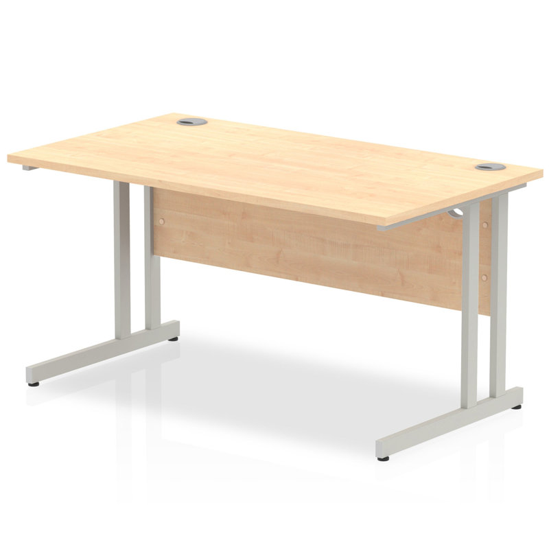 Impulse Metal Base Computer Desk, 73cm H x 140cm W x 80cm D, Silver, Maple