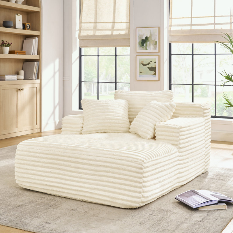 Chaise longue rembourrée en velours côtelé avec assise profonde, Beige
