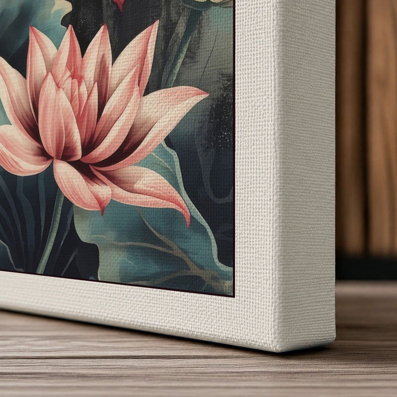 Water Lilies in Bloom Botanical - Wrapped Canvas, 18x12 - 45.7 x 30.5 cm, Cream Border