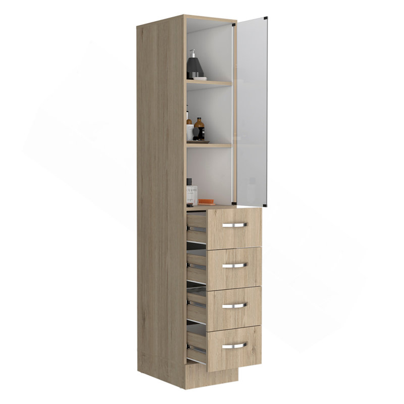 Armoire à linge Vanguard, trois tablettes, quatre tiroirs - pin clair / blanc, Multi-couleur