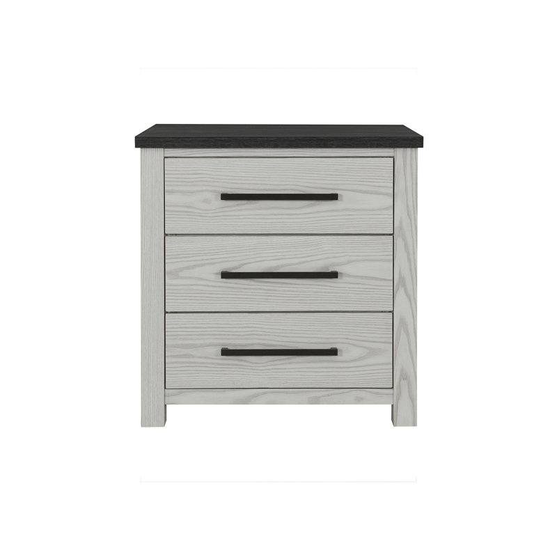 Table de chevet beige à 3 tiroirs Avery | Fabrication en bois massif et en panneau de fibres à densité moyenne | Idée de cadeau