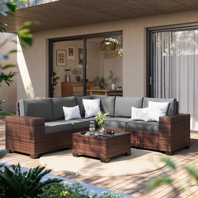 Earling 5 - Person Modular Wide Armrest Outdoor Rattan Sectional Seating Group