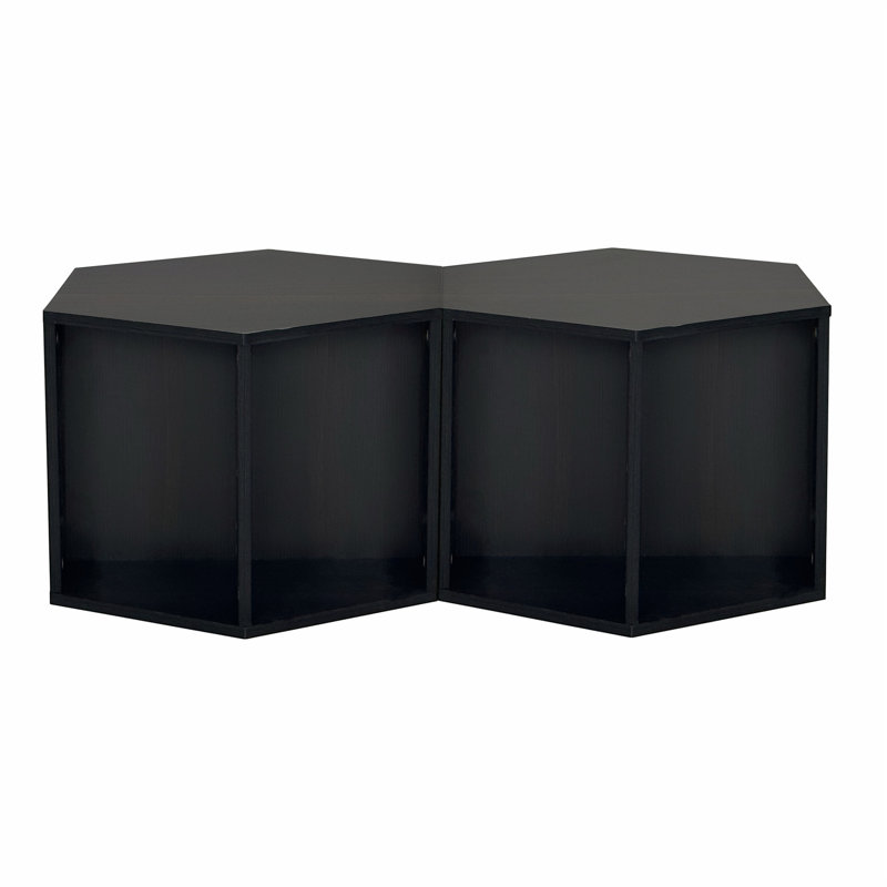 Versatile Hexagonal Coffee Table with Shelf and Multiple Layout Options, Black Brown