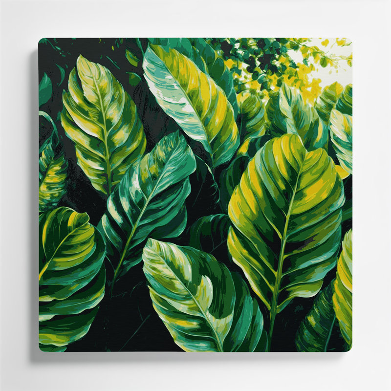 Art mural en métal hawaïen, feuilles d'arbre à pain vert, H 8 po x l 8 po