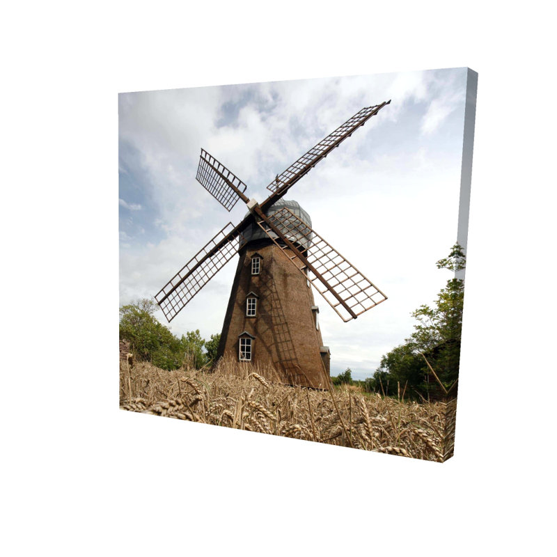 Windmill Landscape Canvas - Brown Trees Home Decor Wall Art