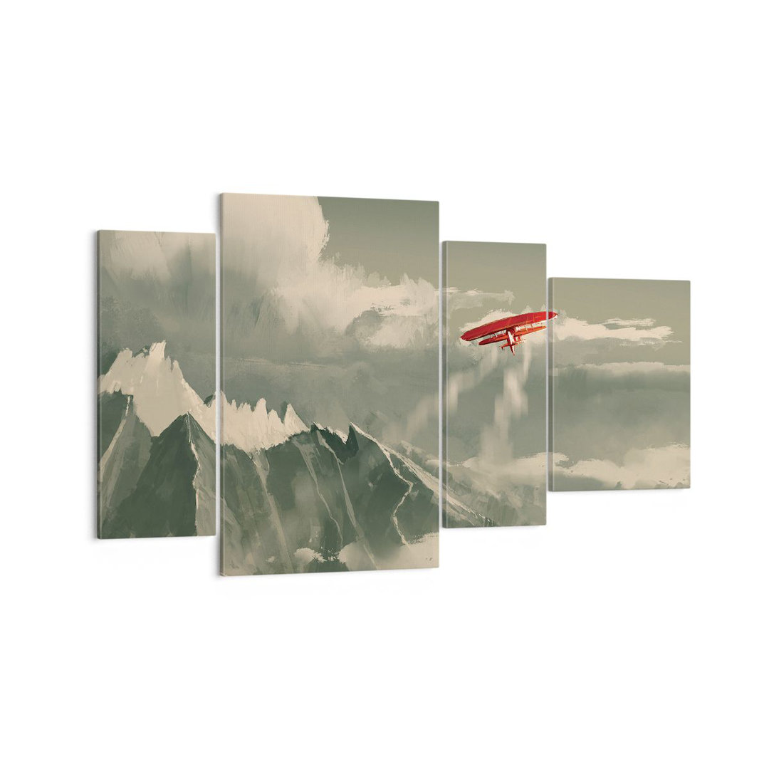 4-tlg. Leinwandbilder-Set Image Red Plane Mountains