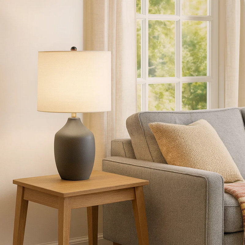 Lighting, Table Lamp, Gray, Beige, 24'' H X 14'' W X 14'' D
