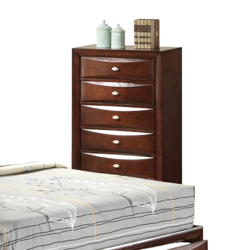 Dark Cherry Finish 5-Drawers Chest 1Pc Oval Knob Handles Transitional Bedroom Furniture, Cherry