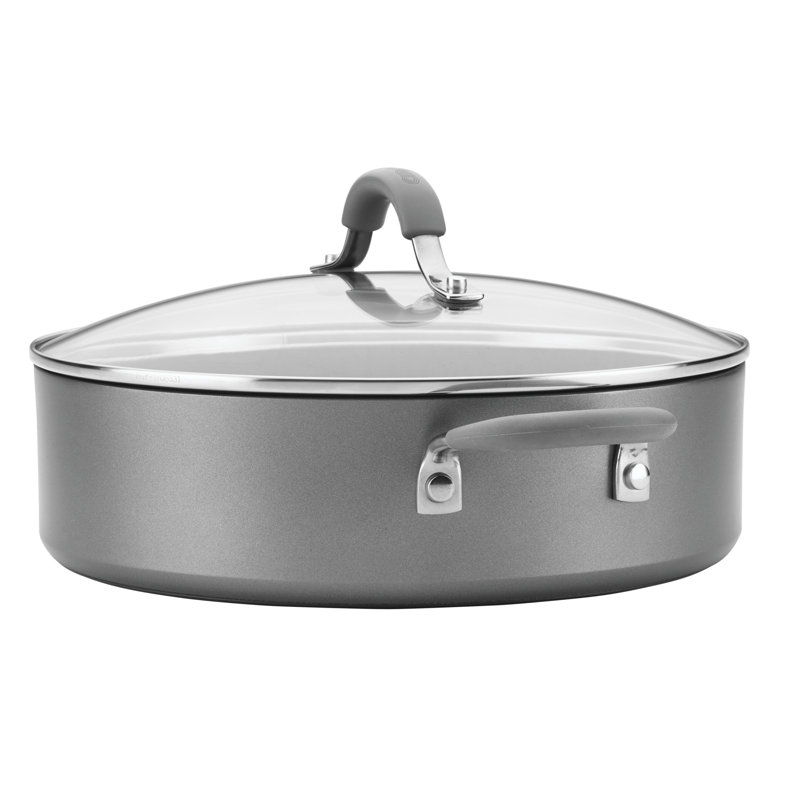 Elementum Hard-Anodized Nonstick Covered Sautéuse, 4 Quart, Oyster Gray/Clear/Silver