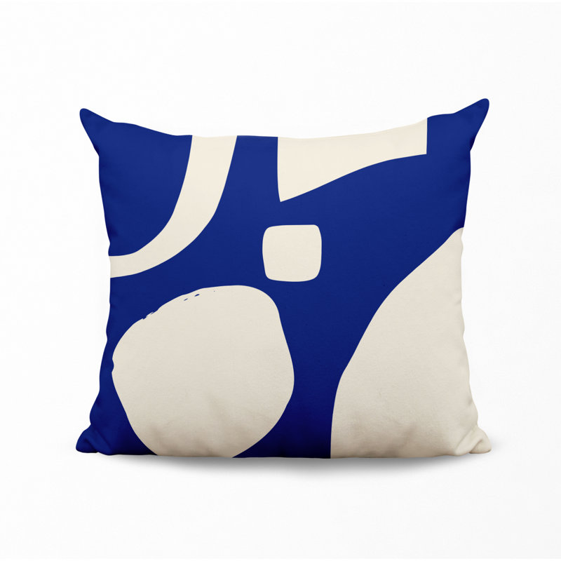 Coussin intérieur / extérieur en polyester filé Lara, 19 po x 19 po, Bleu marine / Blanc cassé