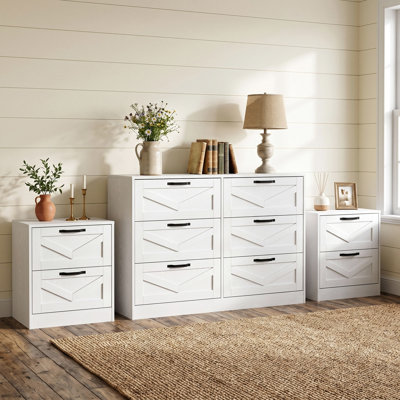 Ensemble de chambre à coucher 3 pièces avec prise de courant intégrée (1 commode avec 2 tables de chevet)