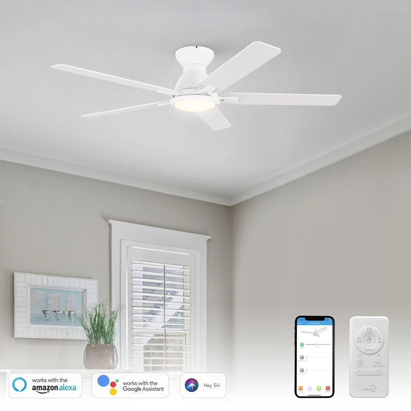 52" Smart Ceiling Fan with Light, White, White