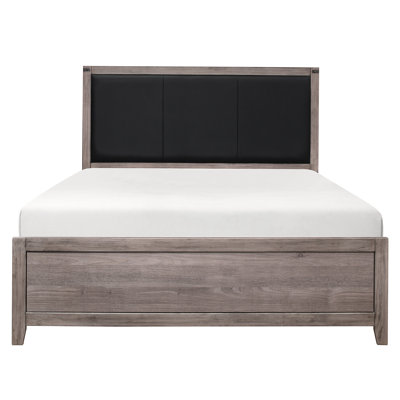 Lit double dans la chambre à coucher avec couleur gris brunâtre et tête rembourrée en similicuir