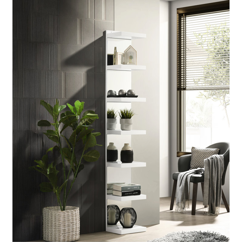 Élégante étagère de meuble télé avec dossier en miroir - 7 tablettes et verre autoportant élégant
