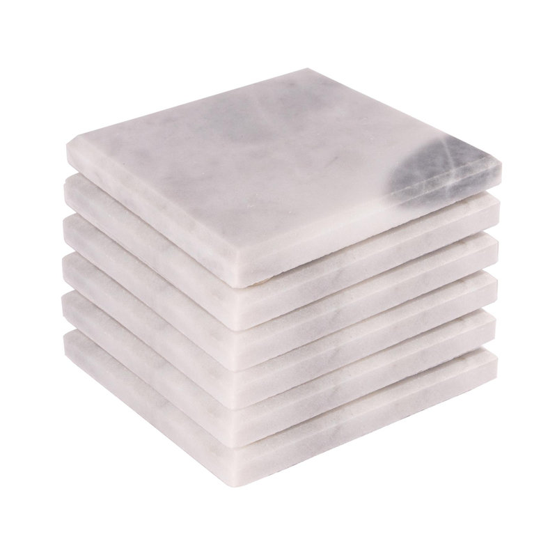 Marble Square 6 Piece Coaster Set, White