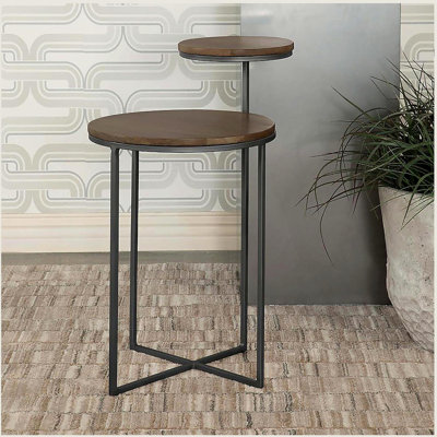 Natural and Gunmetal 2-Tier Accent Table