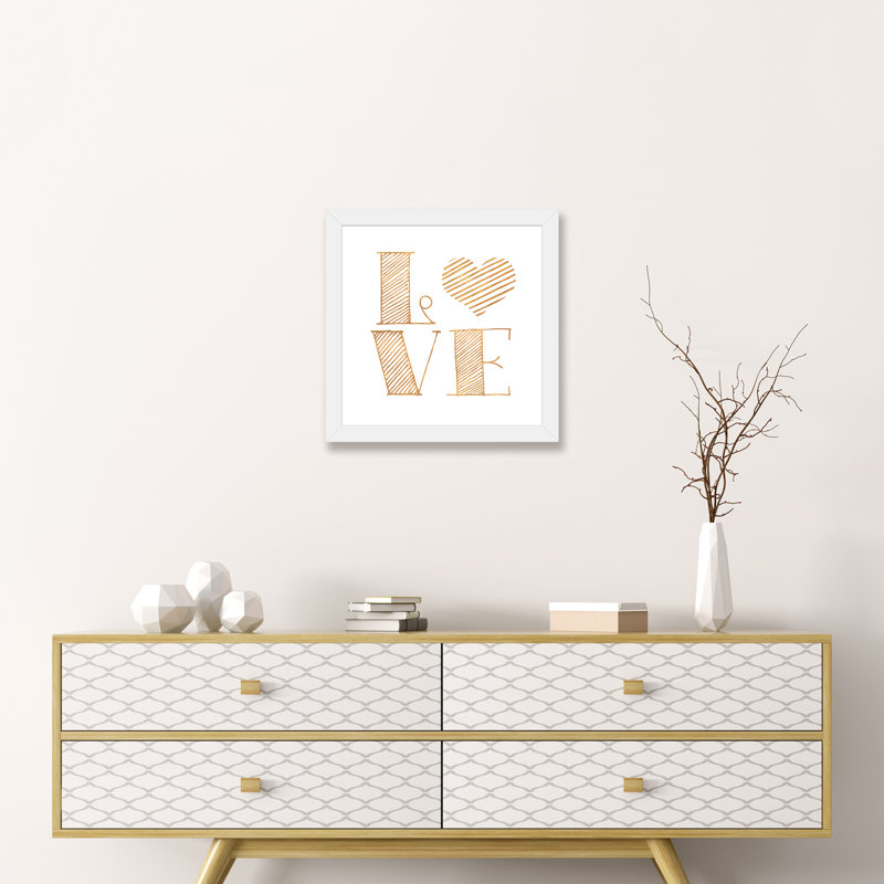 «Love Heart Gold» par SD graphiques Studio - impression d'art textuel, H 16 po x l 16 po x p 1 po, Papier encadré blanc