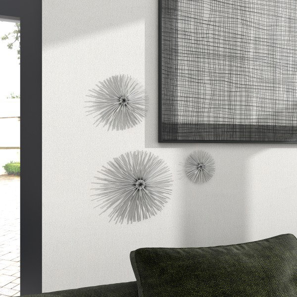 Gold Metal Starburst 3D Short Spike Home Wall Decor, Set of 3 6", 9", 12"W, Silver