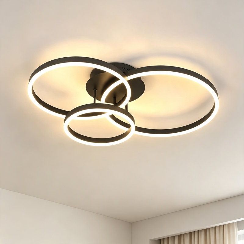 Gustel Modern Acrylic Dimmable LED Flush Mount Ceiling Light Remote Controlled Ceiling Lamp For Bedroom Living Room, Black, 3