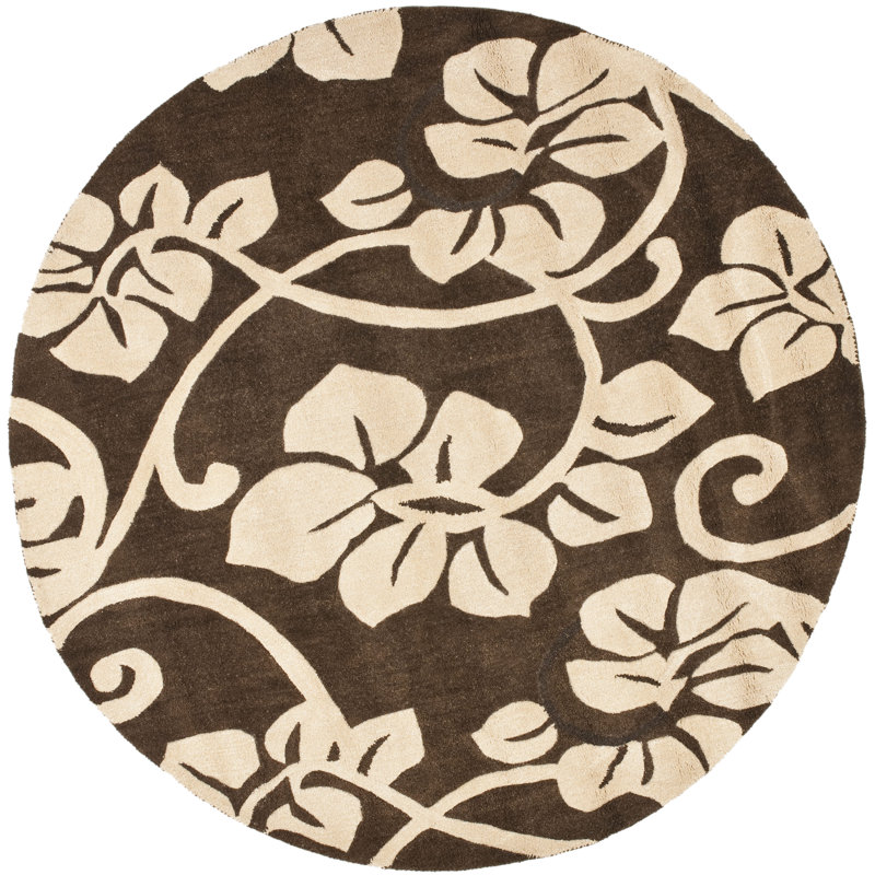 Tapis floral en laine et en viscose touffeté à la main Candelo, Rond 6 pi