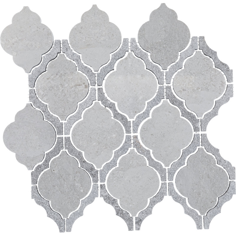 7" x 12" Natural Stone Arabesque Mosaic Wall Tile, Gray