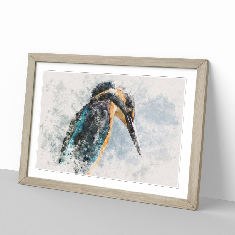 Kingfisher Bird Vol.1 - Picture Frame Graphic Art, 36cm H x 48cm W x 2cm D, Oak Framed