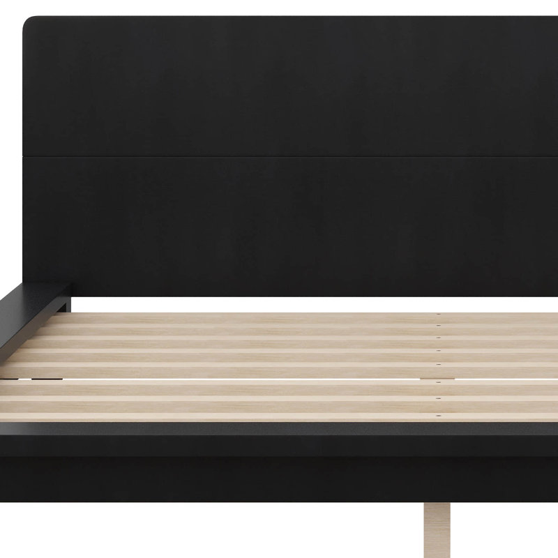 Lit plateforme, cadre de lit moderne de style Mid-Century avec tête de lit, cadre de lit uni, Grand lit, Noir