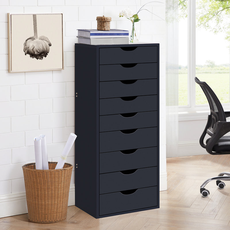 Tall Narrow 9-Drawer File Cabinet for Office Organization, 13.8" Wide Vertical Storage Tower with Smooth Glide Drawers, Strong Capacity for Documents & Supplies, Modern Space-Saving Design