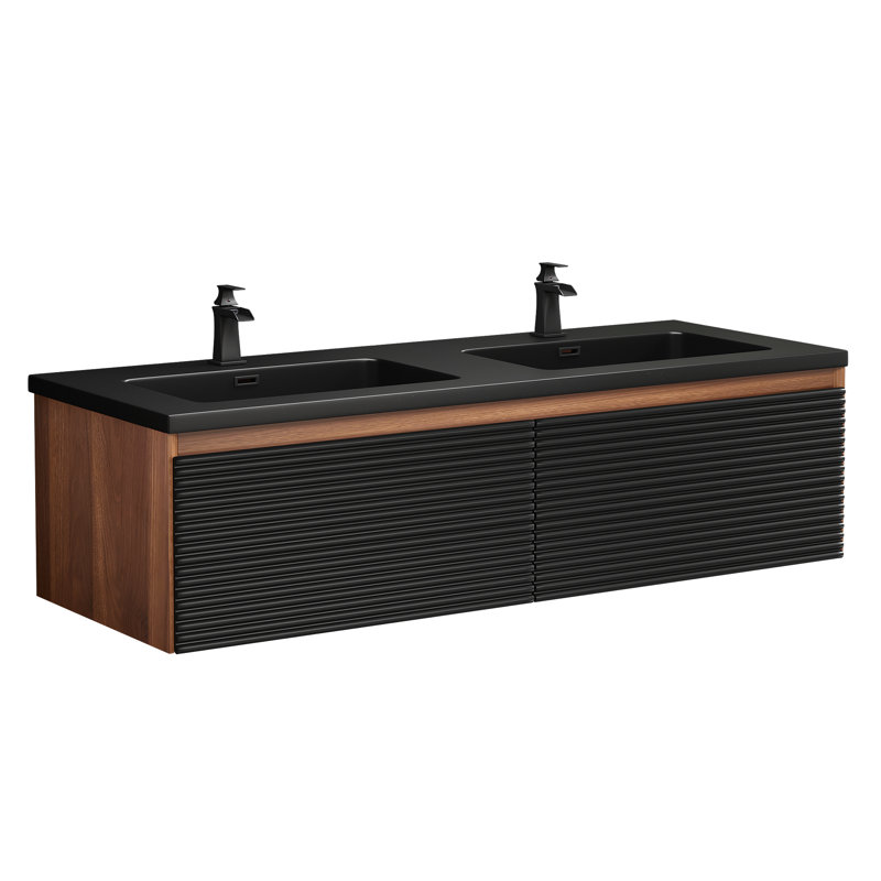 60'' Wall-Mount Double Bathroom Vanity With Resin Top, 59"