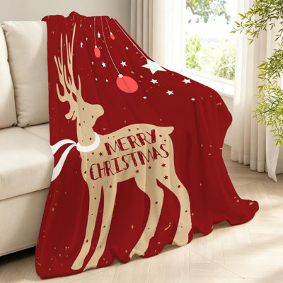 Clear Ultra Soft Flannel Fleece Throw Blanket,Christmas Deer Merry Single-Sided Print
