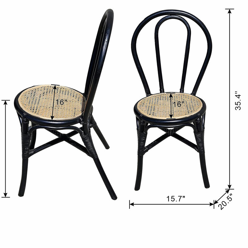 Chaises de salle à manger en rotin noir, ensemble de 2