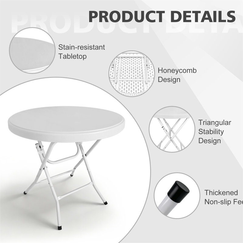 Table pliante ronde 31,5 po, Blanc